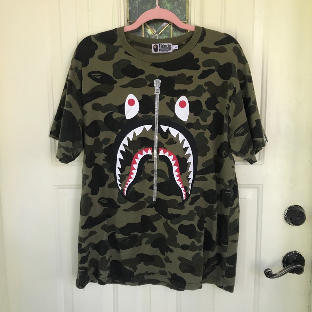 Bape A Bathing Ape Tee Camo Zipper Print Men’s Large L